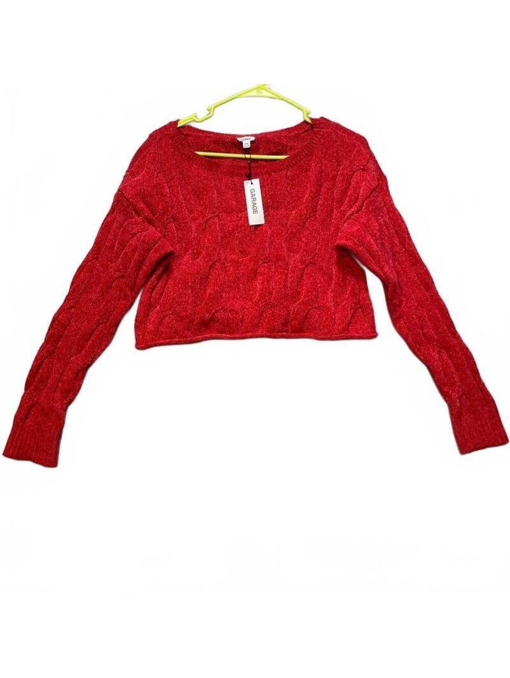 Garage Women's NWT Cropped Cable Knit Chenille Sweater Chili Pepper Medium